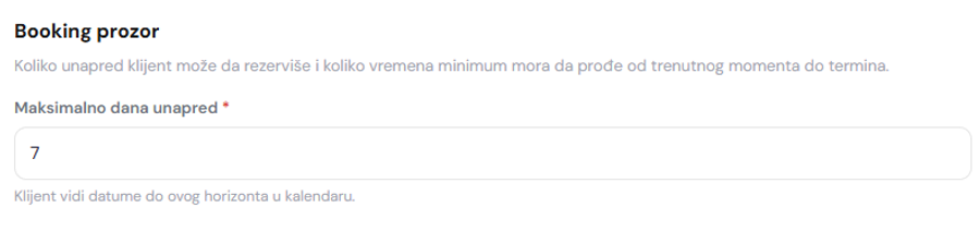 Podešavanje rastera termina