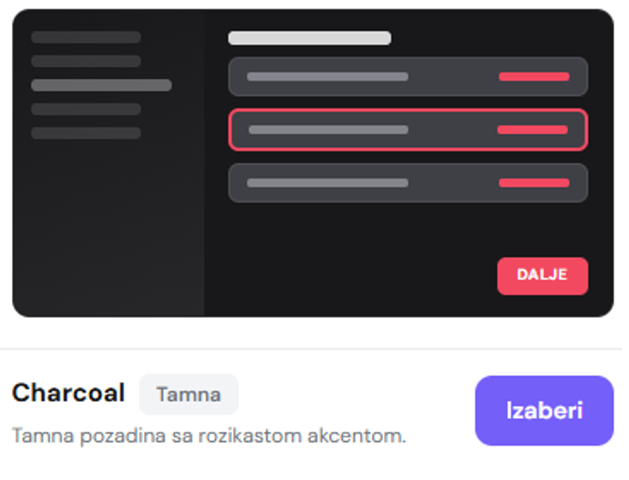Tema Charcoal, tamna